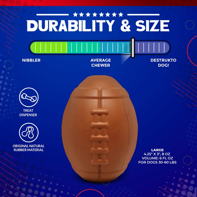 SodaPup MuttsKickButt Football â€“ Durable Dog Treat Dispenser & Chew Toy Made in USA from Non-Toxic, Pet Safe, Food Safe Natural Rubber for Mental Stimulation, Problem Chewing, Calming Nerves & More - Image 5